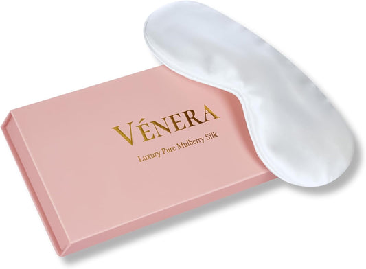 Silk Sleep Mask - 100% Pure 22 Momme Mulberry Silk Eye Sleeping Mask for Women and Men - Blackout Eye Mask for Sleeping (White)