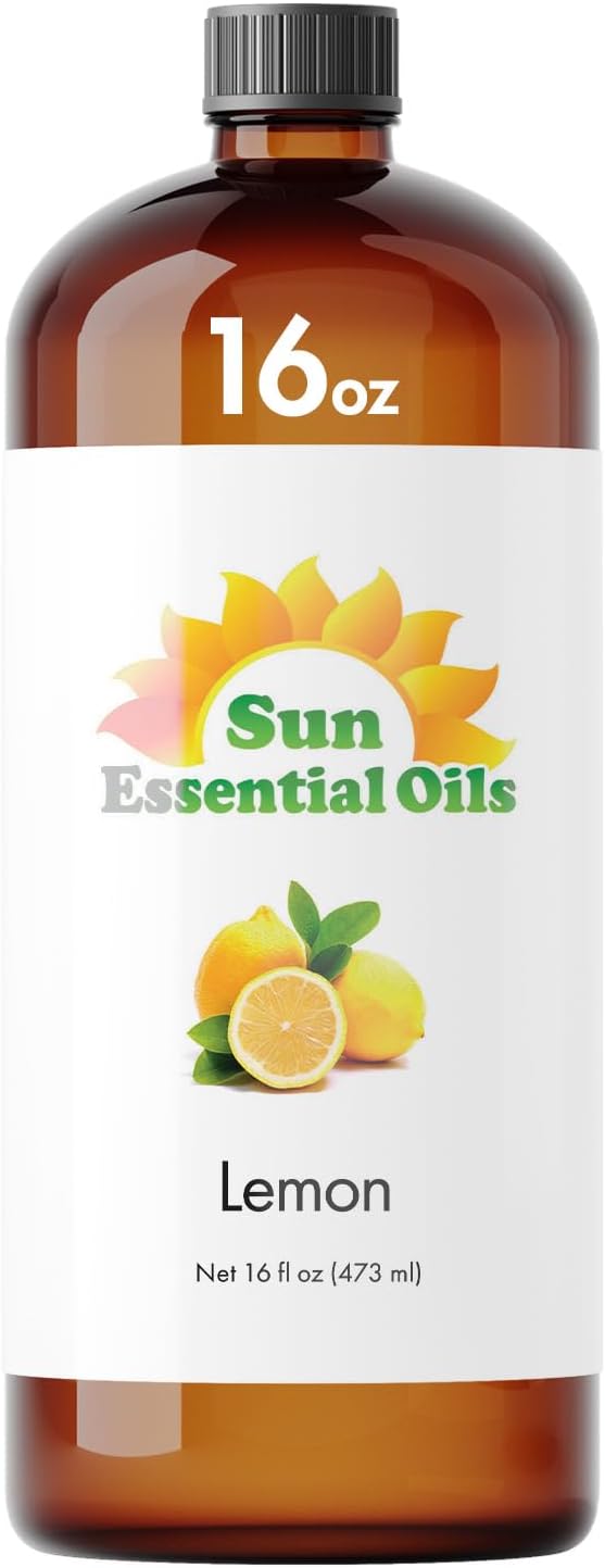 Sun Essential Oils - Lemon Essential Oil 16 oz for Cleaning, Diffuser, Humidifier & Aromatherapy Body Massage, Lemon Fragrance Scent for Home Candle Making