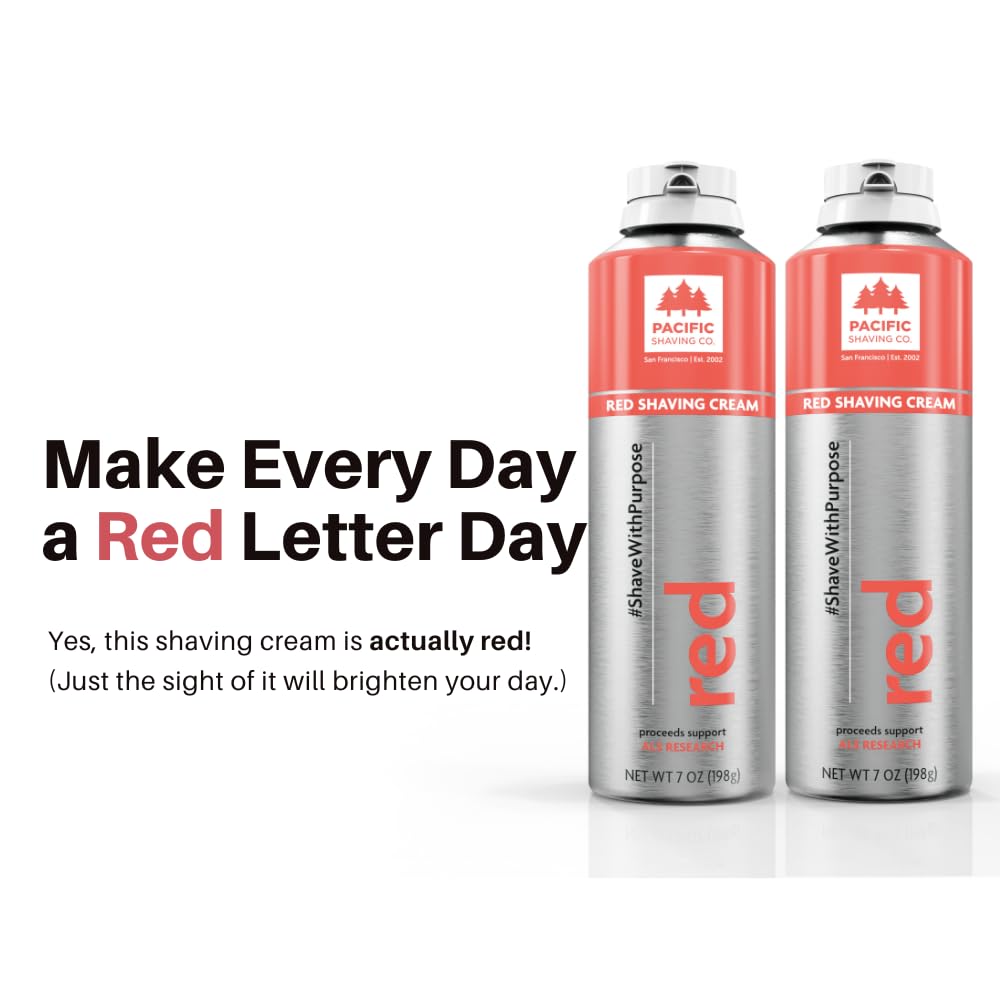 Pacific Shaving Company Red Shaving Cream - Foaming Colorful Shaving Cream - Hydrating, Redness Reducing + Irritation Free Shave Cream (7 Oz)