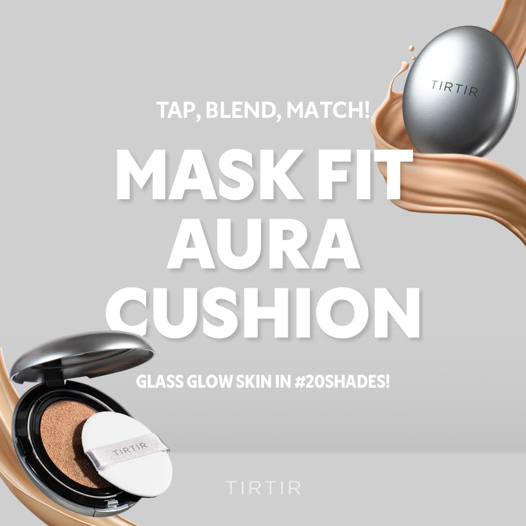TIRTIR Mask Fit Aura Silver Cushion Foundation | Semi-glow Finish, Natural Coverage, Moisturizing, Lightweight, Korean cushion foundation (#23N Sand, Full Size, 0.63 Fl Oz)