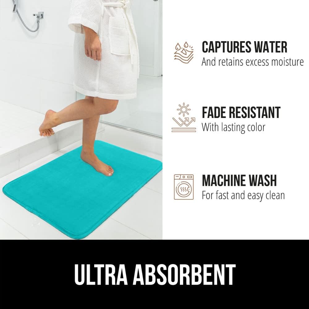 GORILLA GRIP Memory Foam Bath Rugs, Soft Absorbent Velvet Bathroom Mats, Durable Dots on Underside, Machine Washable Bathmat, Carpet Rug Room Decor for Shower Floor, 30x20 Mat, Turquoise