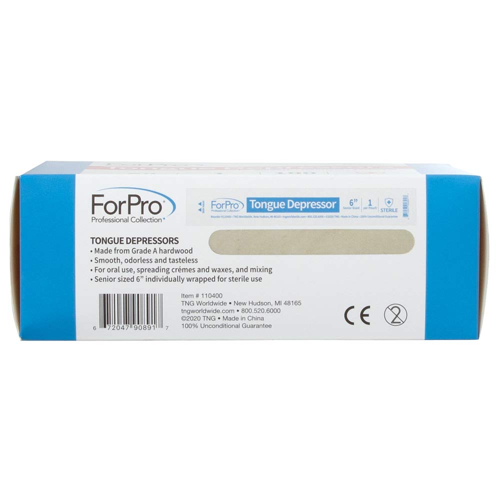 ForPro Professional Collection Senior Tongue Depressors, Large Wax Applicator Sticks, 6" Senior Sized, Sterile, Individually-Wrapped, 100-Count" (Pack of 2)