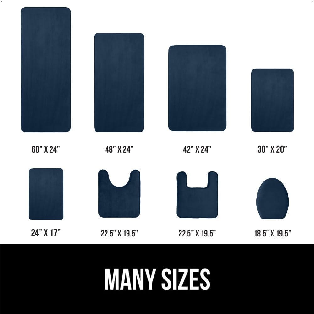 GORILLA GRIP Memory Foam Bath Rugs, Soft Absorbent Velvet Bathroom Mats, Durable Dots on Underside, Machine Washable Bathmat, Carpet Rug Room Decor for Shower Floor, 60x24 Mat, Navy Blue