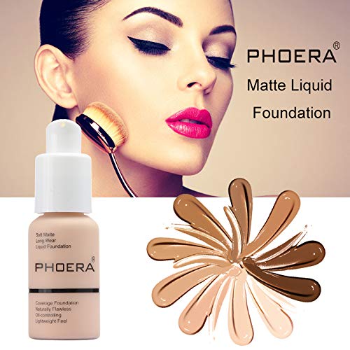 PHOERA Foundation, Flawless Soft Matte Liquid Foundation Makeup for Women. (106#Warm Sun)