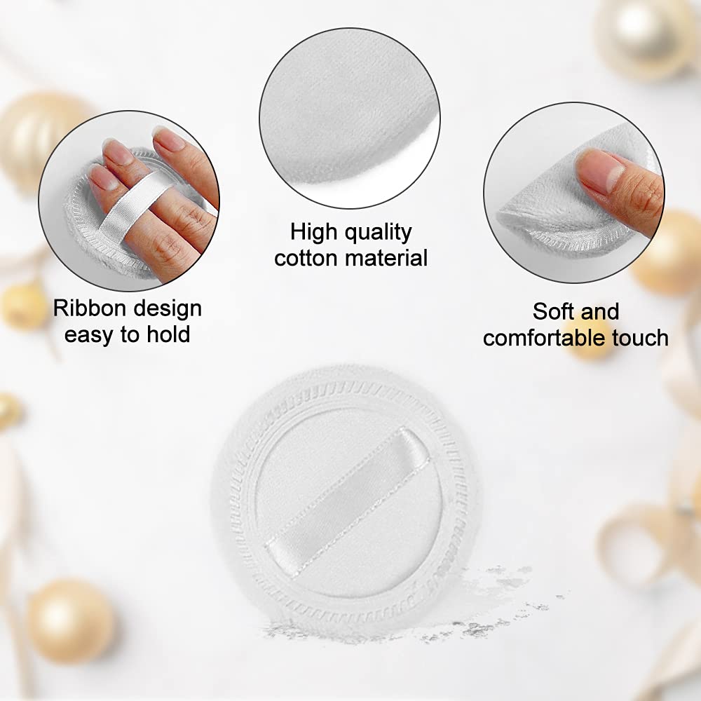 10pcs Powder Puff Cotton Cosmetic Powder Face Makeup Puffs Pads with Ribbon for Loose and Foundation 2.36 inch. (White)