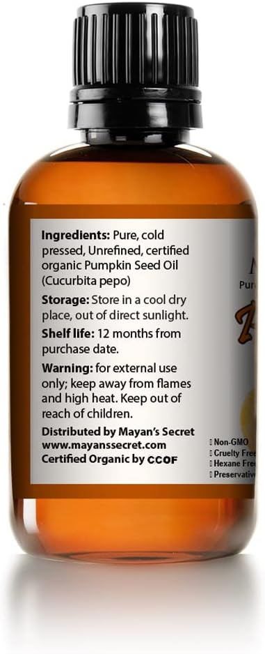 Pumpkin Seed Oil USDA Certified Organic Cold Pressed Virgin, Natural Moisturizer for Dry Hair Rough Skin, and Nails