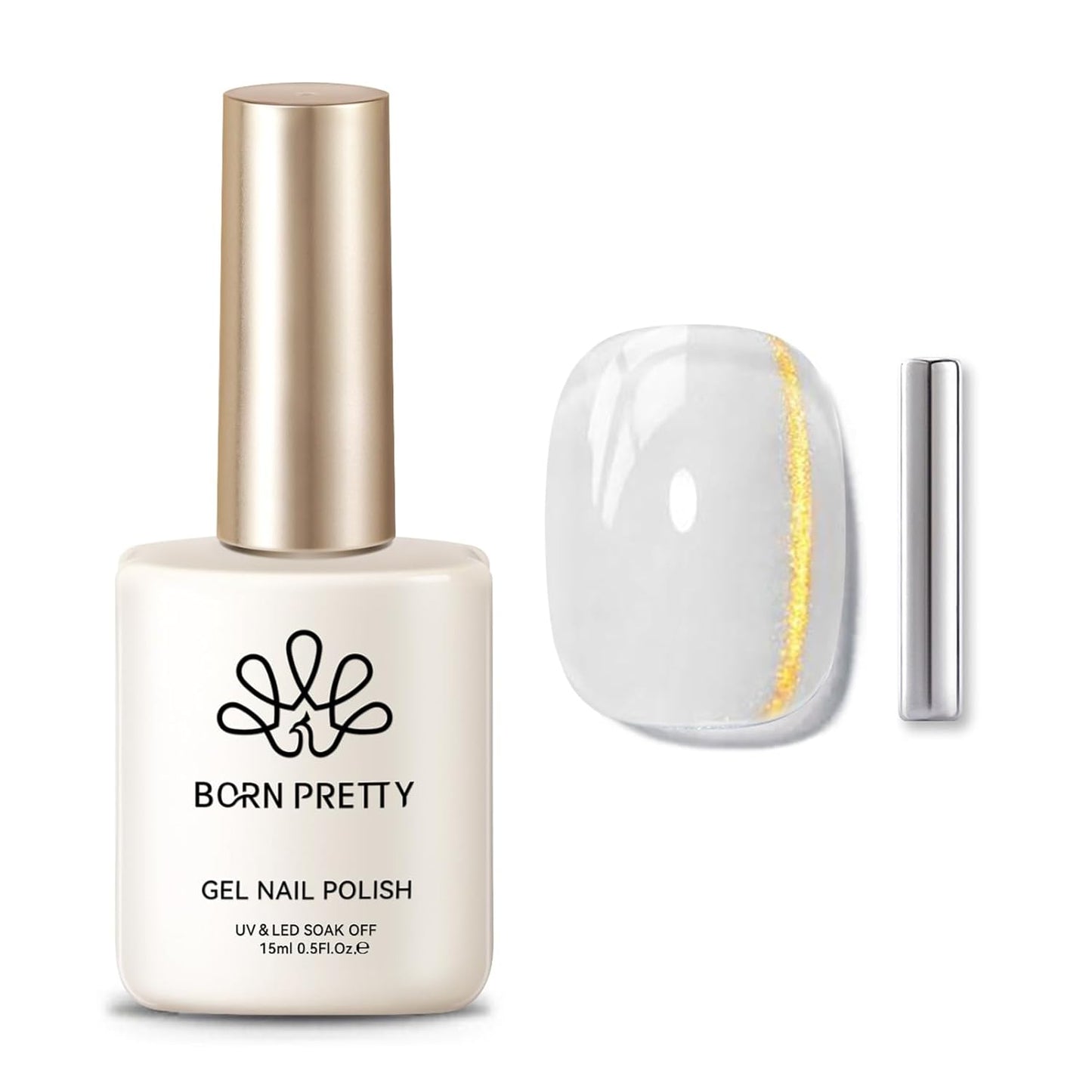 BORN PRETTY Cat Magnetic Eye Gel Nail Polish, Golden Ribbon Cat Magnetic Gel Nail Polish Magnetic Nail Polish for Nail Art Manicure Salon DIY at Home 15ML