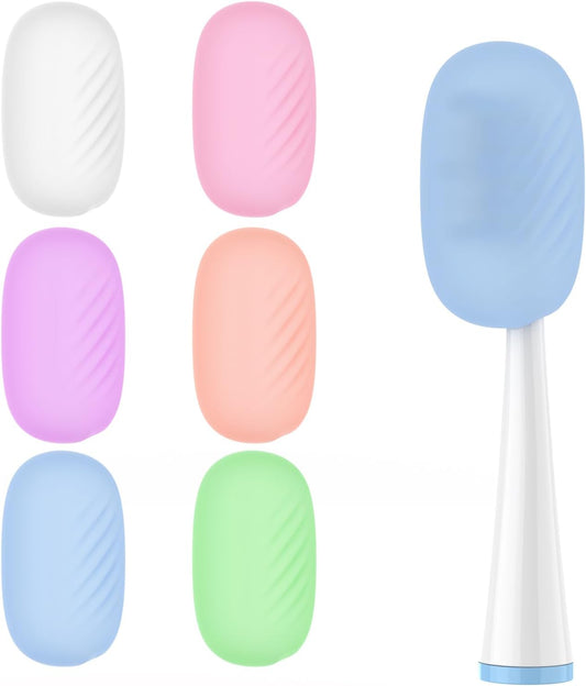 Toothbrush Covers Caps 6 Pack, Silicone Toothbrush Head Protector Replacement for Household Travel, Fits Most Manual and Electric Toothbrushes (Clear, Blue, Pink, Rose Pink, Green, Purple)