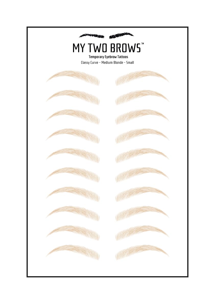 (10 pairs) Medium Blonde Temporary Eyebrow Tattoo - Small Size - Waterproof & Smudgeproof - Classy Curve Style Eyebrow Stickers - Sheet Lasts up to 30 Days - Won't Work on Existing Brows