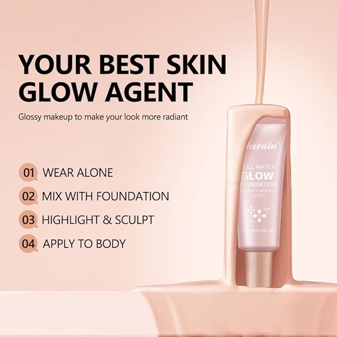 Full Match Glow Foundation, Enhance Foundation Natural Glow, Professional Coverage for a Flawless Look (Fair, Large)