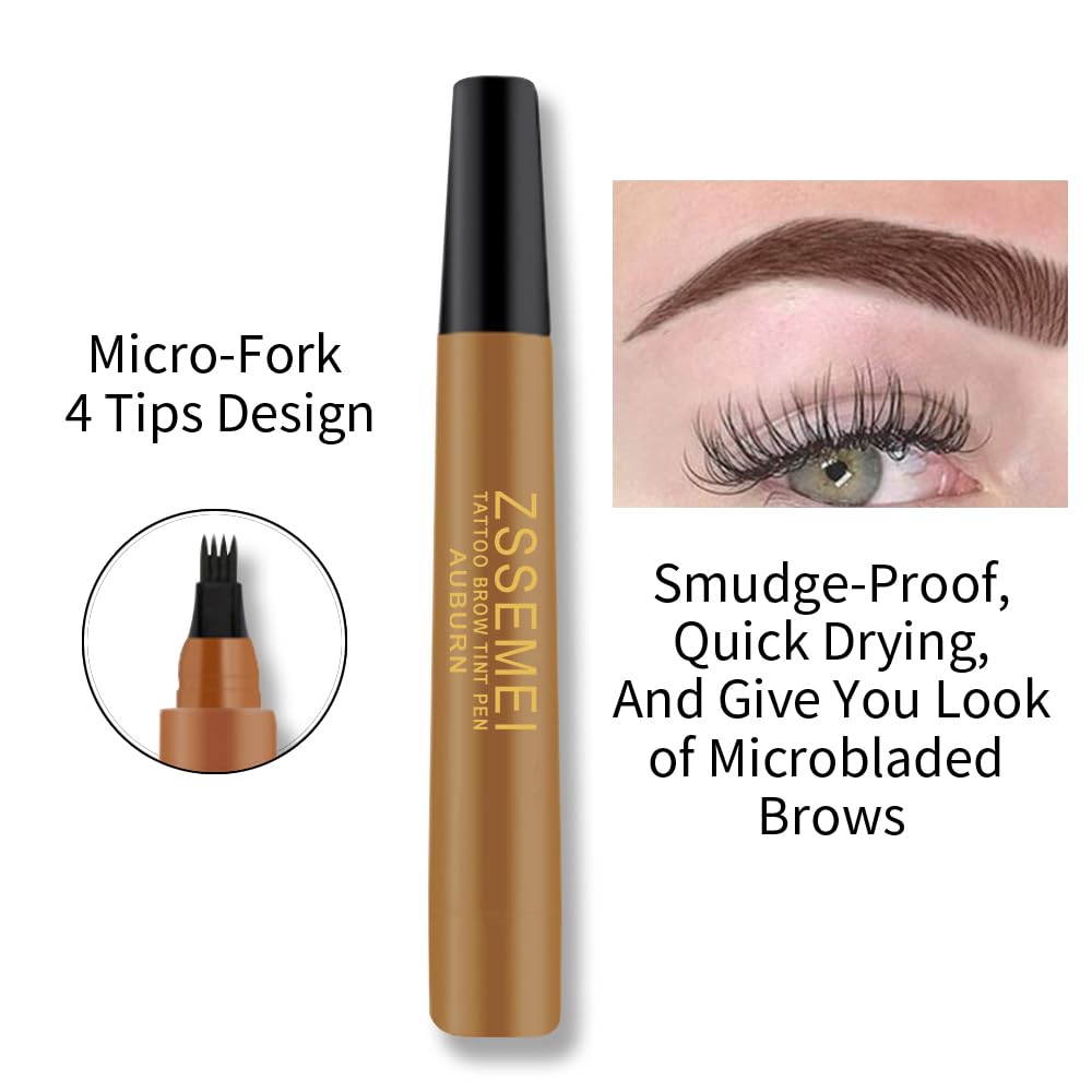 Waterproof Eyebrow Pen - Microblading Tattoo Brow Pencil, 24 Hours Long Lasting, Creates Natural Looking (Auburn - 2 PCS)