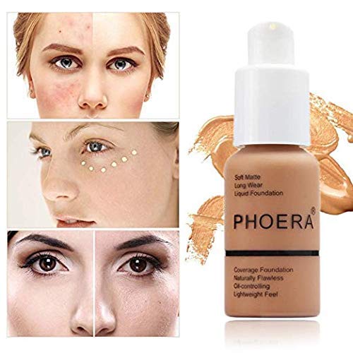 PHOERA Foundation, Flawless Soft Matte Liquid Foundation Makeup for Women.(102# Nude)