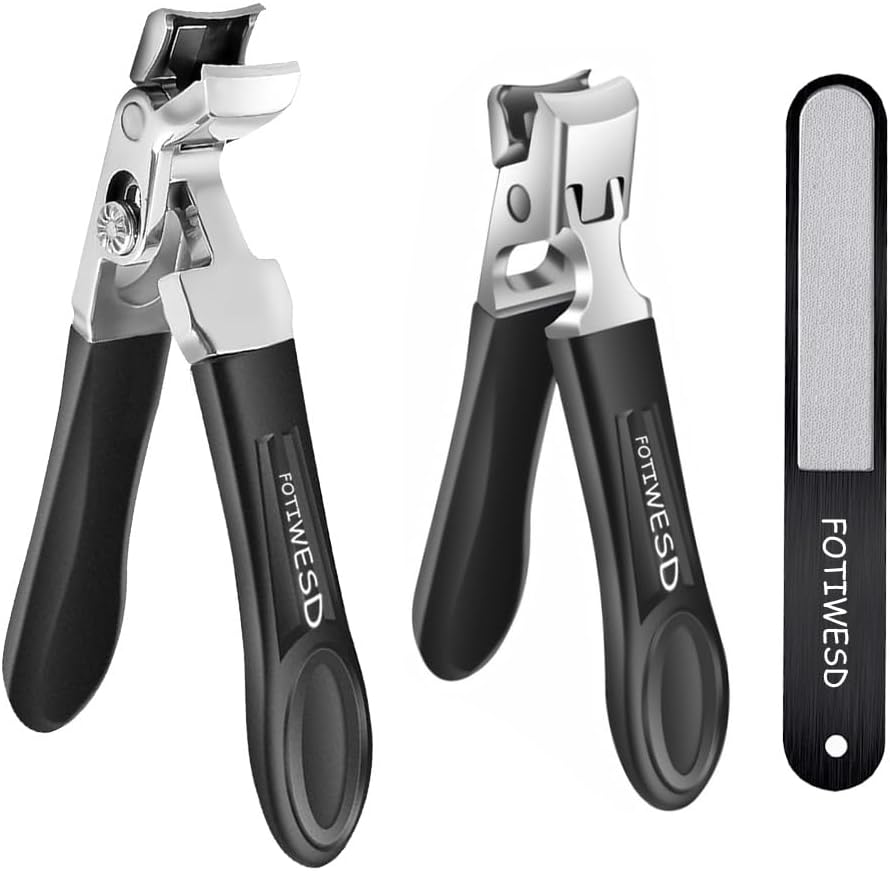 Nail Clippers for Seniors, Wide Jaw Fingernail Clippers and Angled Head Toenail Clippers for Thick Nail, Professional German Nail Clippers for Men, Women & Pregnant (Black 2)