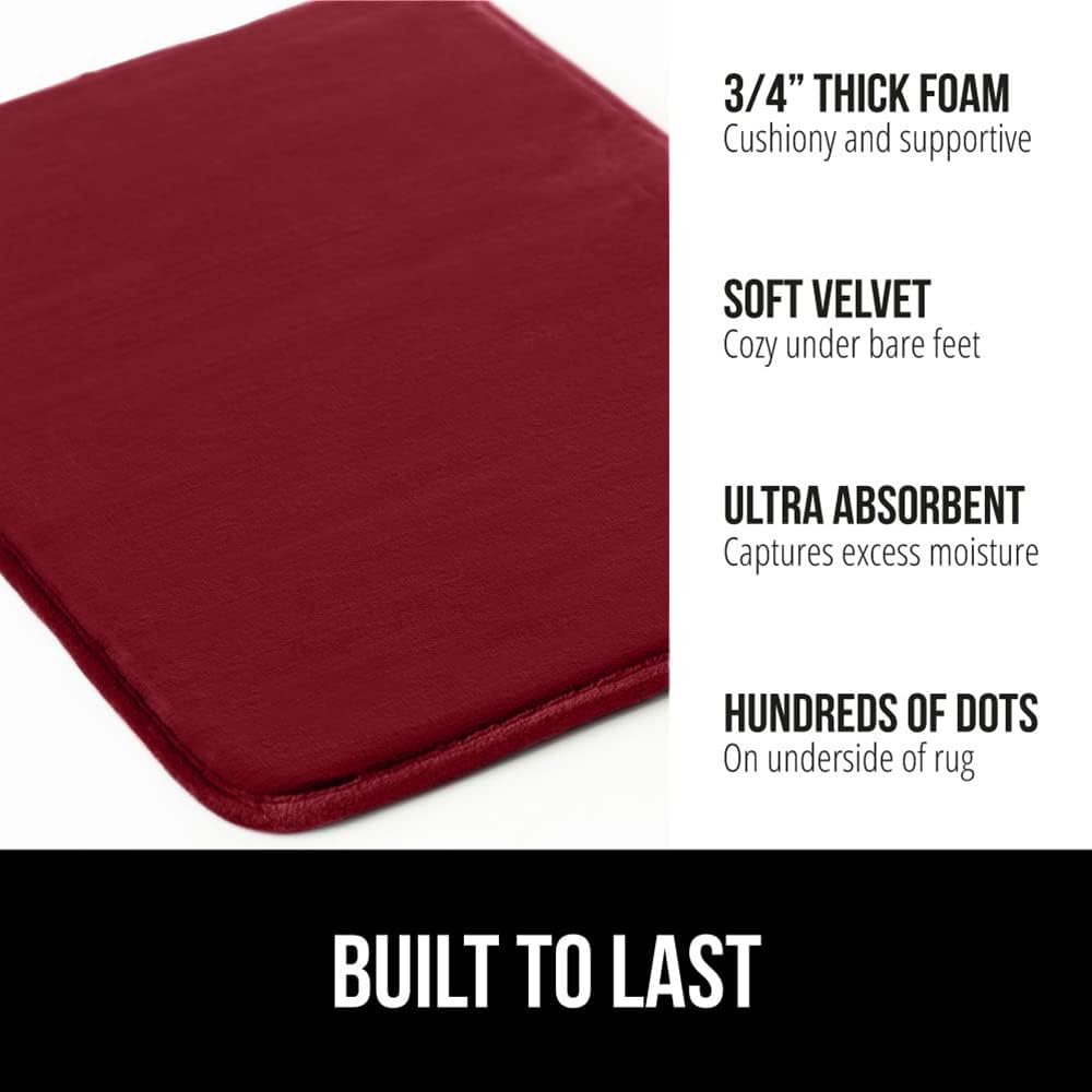 GORILLA GRIP Memory Foam Bath Mat, Soft Absorbent Velvet Bathroom Mats, Durable Dots on Underside, Machine Washable Bathmat, Carpet Rug Room Decor for Shower Tub Floor RV, 30x20 Rugs, Burgundy