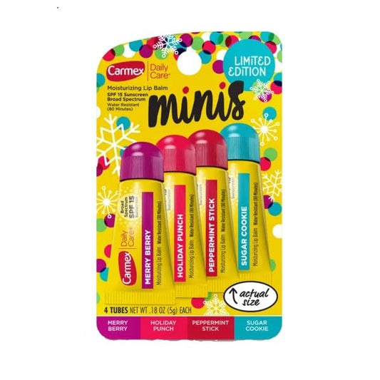 Carmex 4 Mini Tubes Daily Care Moisturizing SPF 15 Soft Lip Balm Limited Edition