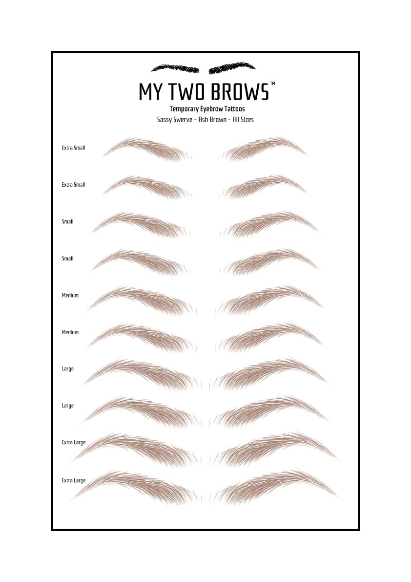 (10 pairs) Medium Brown Temporary Eyebrow Tattoo - Extra Large Size - Waterproof & Smudgeproof - Sassy Swerve Style Eyebrow Stickers - Sheet Lasts up to 30 Days - Won't Work on Existing Brows