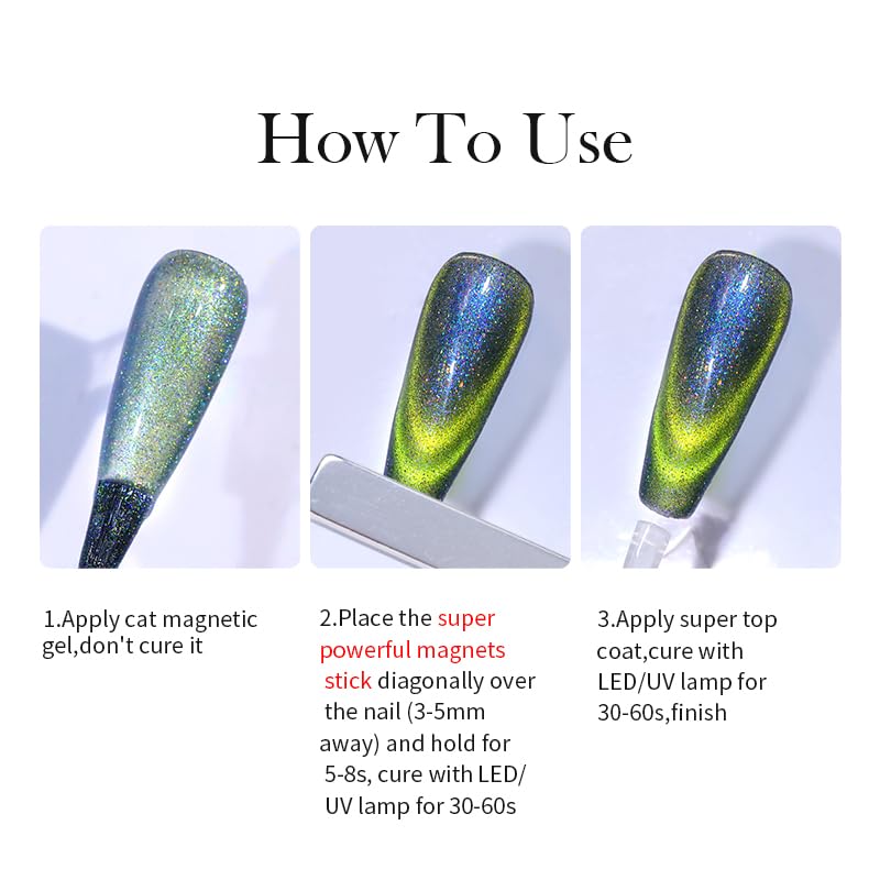Born Pretty Cat Magnetic Gel Nail Polish 9D Chameleon Holorgraphic Cat Magnetic Eye Gel Polish Glitter Gel Polish Set 6PCS