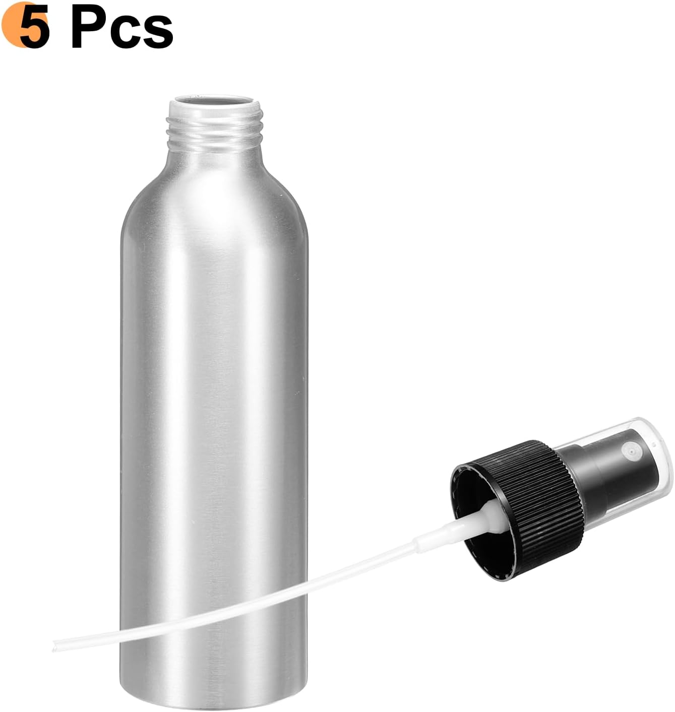 HARFINGTON 5pcs Aluminum Fine Mist Spray Bottles 150ml/5oz Metal Small Liquid Alcohol Refillable Travel Container with Black Plastic Nozzle Cap for Perfume Skincare Cosmetic Storage Bottle