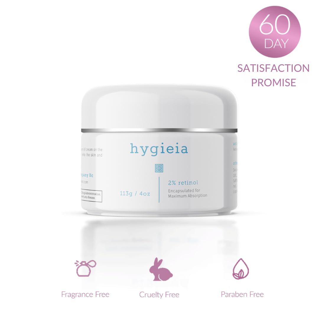 Hygieia + Encapsulated 2% Retinol Cream, 4oz – Liposomal Anti-Wrinkle Cream for Face, Neck & Body – Fast & Deep Cellular Absorption – Day or Night Cream for Firming, Lifting & Repairing Aging Skin