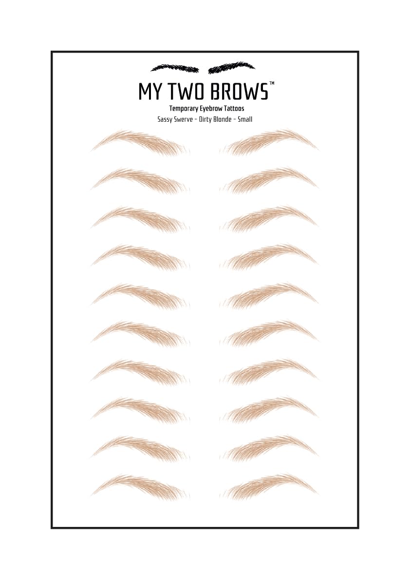 (10 pairs) Dirty Blonde Temporary Eyebrow Tattoo - Small Size - Waterproof & Smudgeproof - Sassy Swerve Style Eyebrow Stickers - Sheet Lasts up to 30 Days - Won't Work on Existing Brows