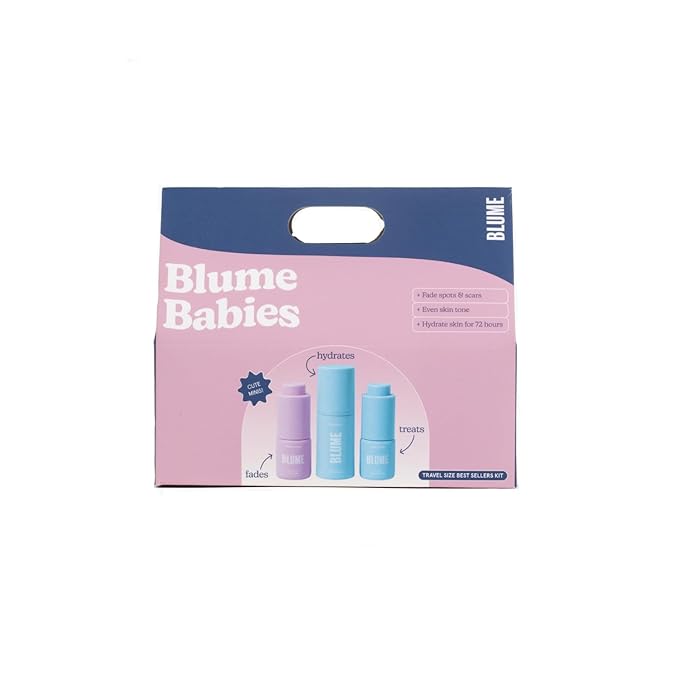 Blume Babies Travel Size Skincare - Skincare Gift Set Includes Meltdown Acne Oil, Milky Fade Dark Spots Serum, and Meltdown Gel Cream Face Moisturizer for Acne and Blemish Prevention (3 Count)