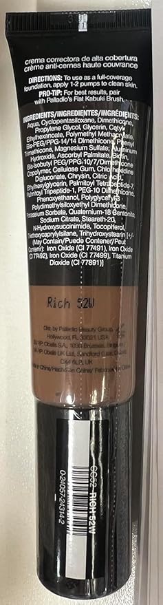 Palladio Full-Coverage Color Correction CC Cream, Oil-Free with Peptides & Vitamin C, Best for Correcting Redness and Uneven Skin Tone, Buildable Foundation Coverage (Rich 52W)