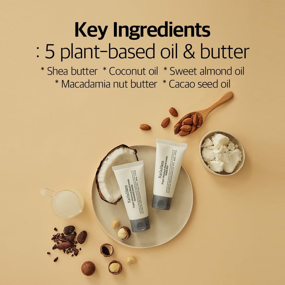 Karl&Hans Super Moisturizing Coconut Vegan Hand Cream - Gourmand Coconut Scent with Shea Butter, Coconut Oil - Organic Daily Hand lotion for Dry Cracked Hands - 1.7 fl oz