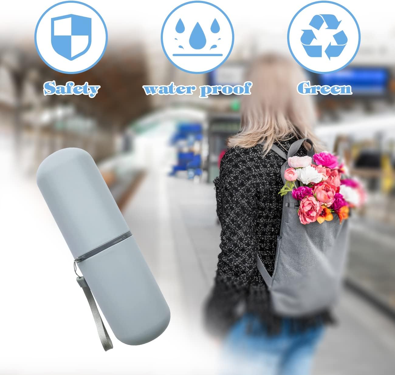 HEIPINIUYE Light Blue Travel Toothbrush Holder, Toothbrush and Toothpaste Travel Case Portable Toothbrush Holder with Cover for Traveling Bathroom Business Camping School