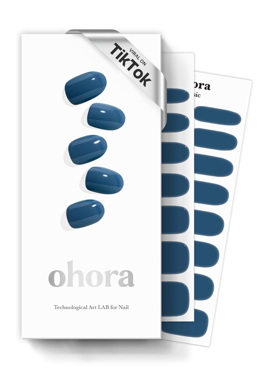 ohora Semi Cured Gel Nail Strips (N Cream Indigo) - Blue, Solid, Works with Any UV/LED Lamps, Salon-Quality, Long Lasting, Easy to Apply & Remove - Includes 2 Prep Pads, Nail File & Wooden Stick