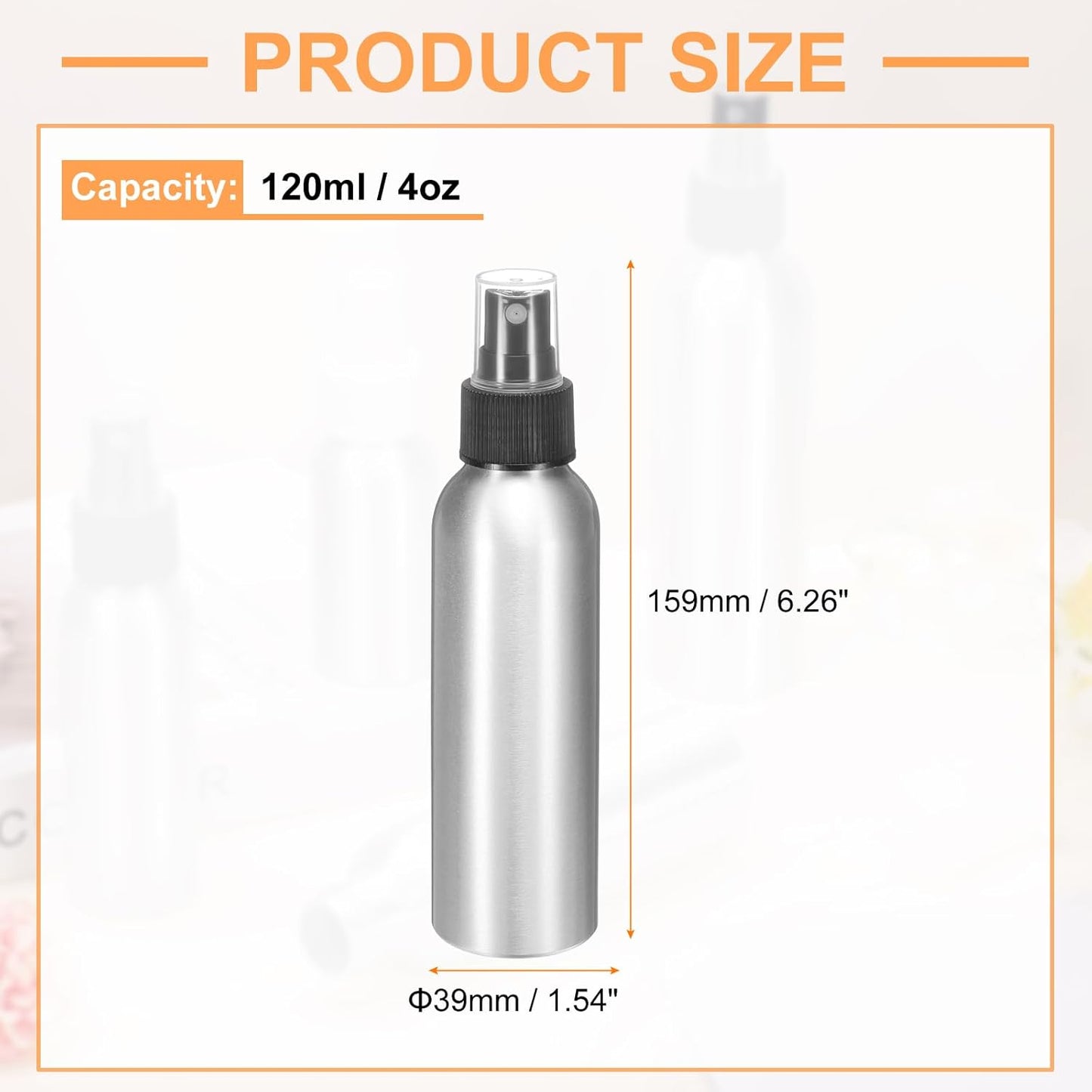HARFINGTON 3pcs Aluminum Fine Mist Spray Bottles 120ml/4oz Metal Small Liquid Alcohol Refillable Travel Container with Black Plastic Nozzle Cap for Perfume Skincare Cosmetic Storage Bottle