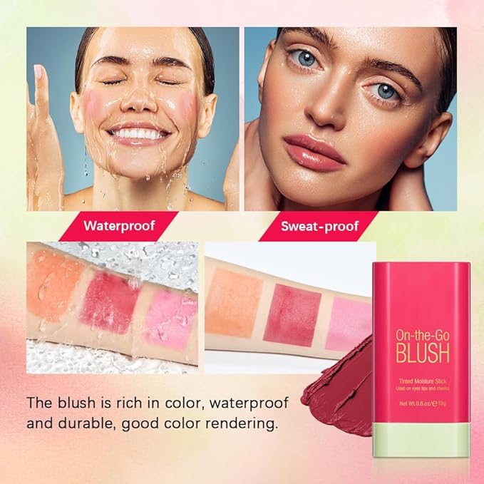 Soft Creamy Blush Stick, Multi-use Makeup Blush Stick for Cheeks and Lips Tint, Waterproof Solid Moisturizer Stick, Natural Smooth Blendable Matte Finish Face Blush Makeup,01 Shy Pink