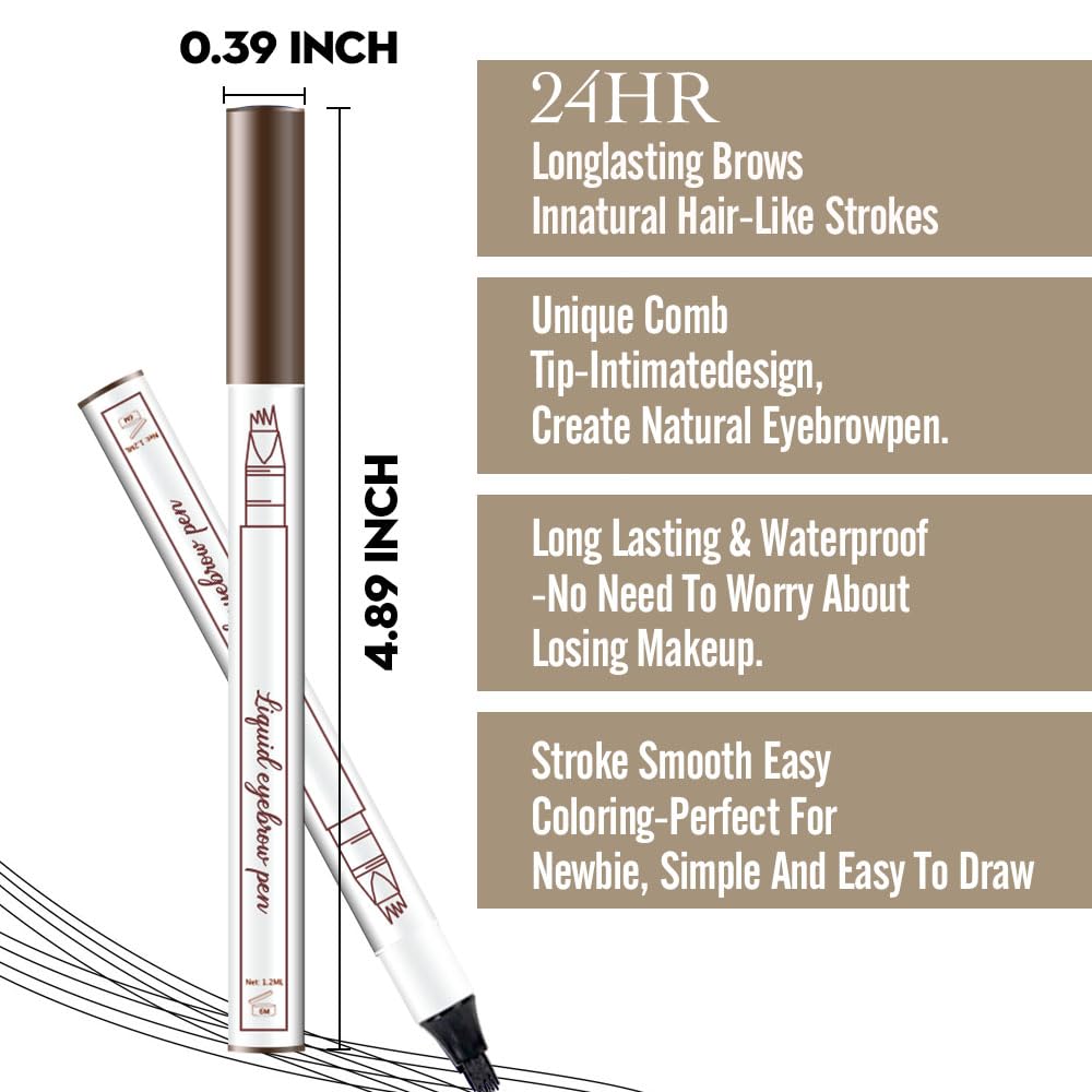 Eyebrow Ink Pencil by Brow Stylist -Micro 4 Point Brow Pen Lift & Snatch Eyebrow Pen Kits with 3 Eyebrow Stencil Long-Lasting Waterproof Natural Eyebrow Hair (1Pc 02# brown)