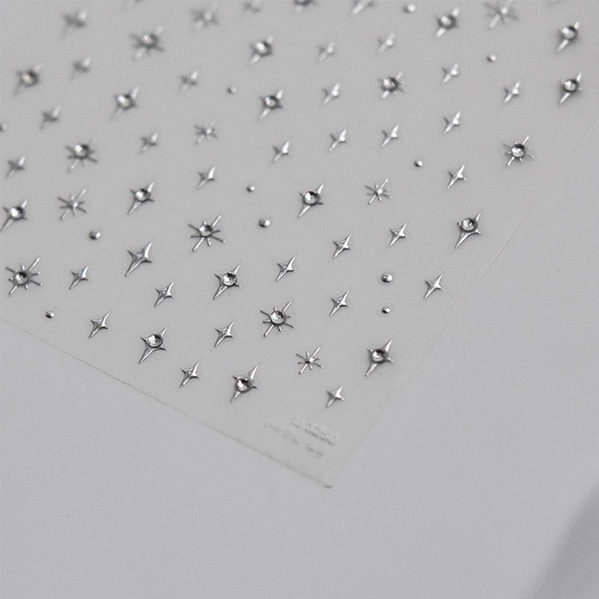 Silver Star Nail Decals 5D Embossed Self-Adhesive Nail Stickers Stars Nail Art Stickers Shiny Rhinestones Nail Design Star Sticker for Nails DIY Decorations Nail Decals Women Manicure 1Sheet