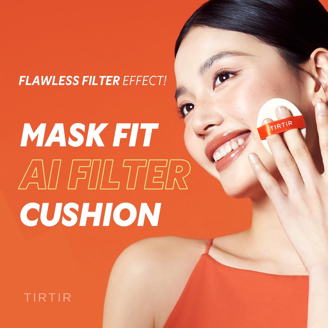 TIRTIR Mask Fit Ai Filter Cushion Foundation | AI-Like Semi-Matte Finish - Up to 72-Hour Medium to Full Coverage Korean BB Cushion Make up Beauty, #45W Chestnut, 0.63 Fl Oz