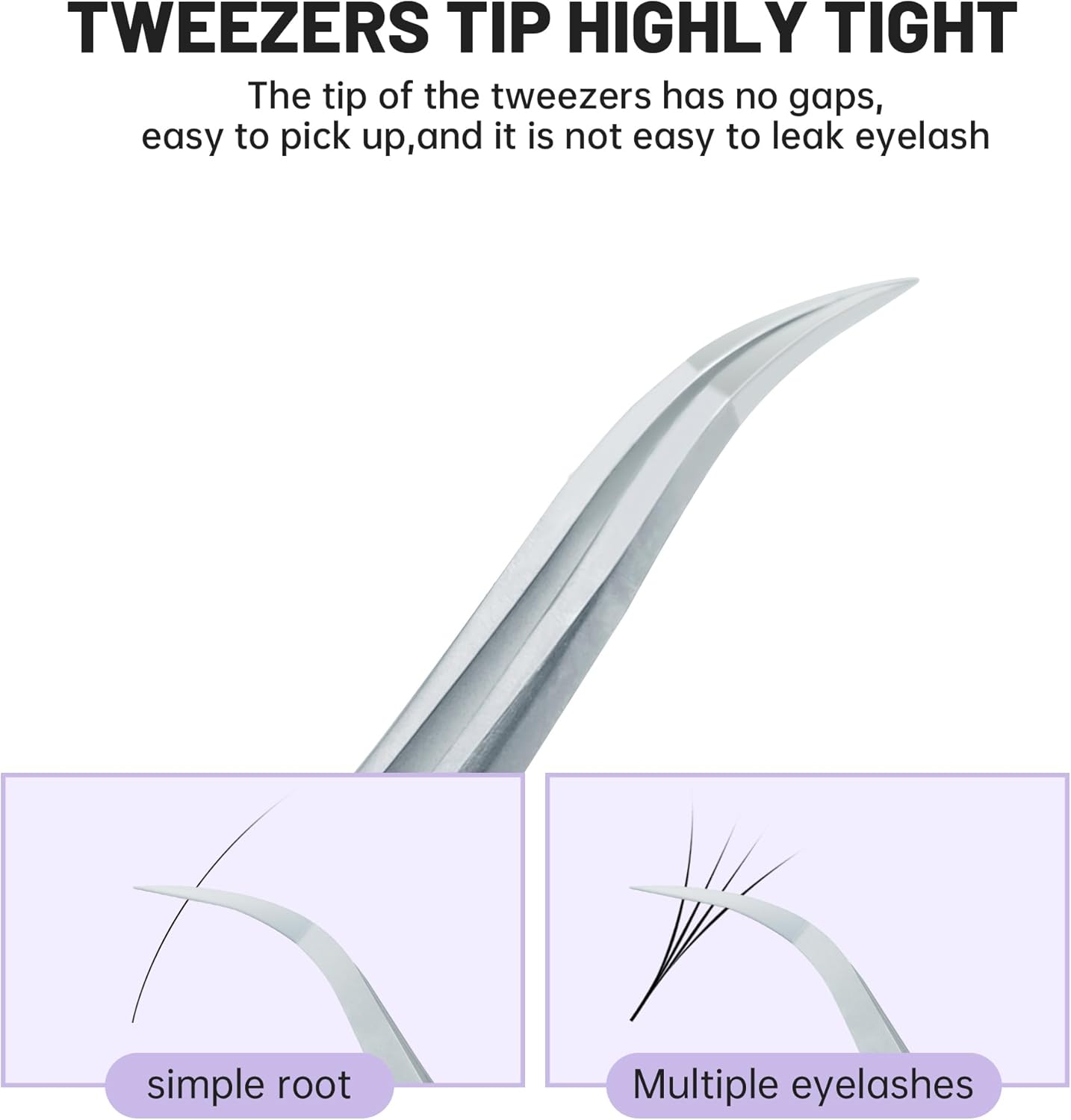 High Precision Lash Tweezers for Individual and Volume Eyelash Extensions Premium Stainless Steel Curved Fiber Tip Professional Isolation Tweezer