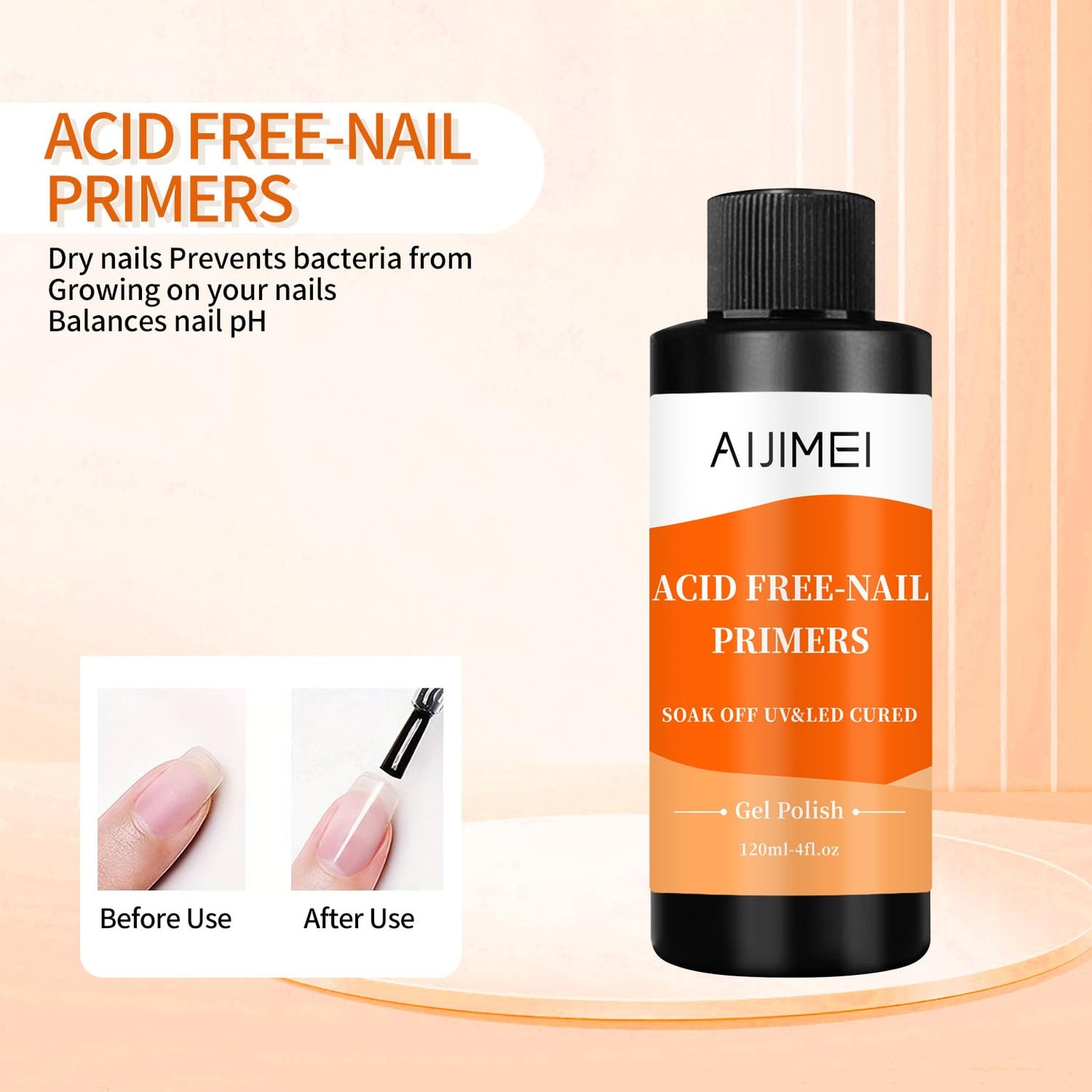 AIJIMEI Nail Primer for Gel Polish Nail Primer for Stronger Nails, Nail Care Compatible with All Polishes Nail Art Enhance Adhesion and Extend Gel Manicure Wear4 Fl Oz