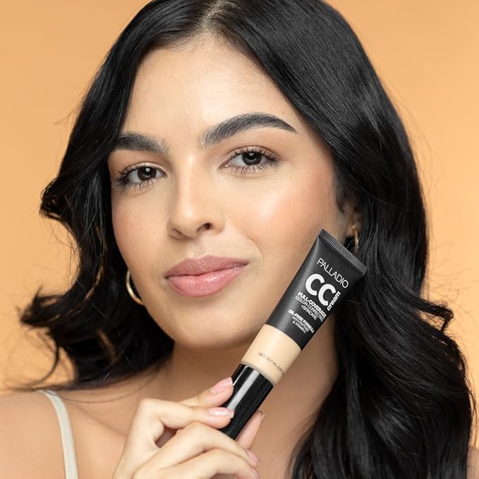 Palladio Full-Coverage Color Correction CC Cream, Oil-Free with Peptides & Vitamin C, Best for Correcting Redness and Uneven Skin Tone, Buildable Foundation Coverage (Med 32W)