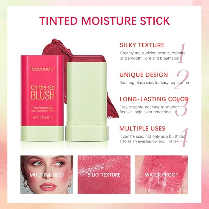 Soft Creamy Blush Stick, Multi-use Makeup Blush Stick for Cheeks and Lips Tint, Waterproof Solid Moisturizer Stick, Natural Smooth Blendable Matte Finish Face Blush Makeup,03 Coral Orange