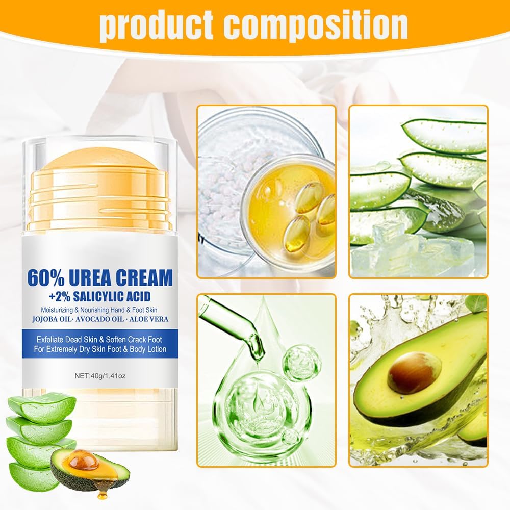 60% Urea Hydrating and Anti-Cracking Foot Cream, 2026 NEW Moisturising and Relieves Cracking and Dryness Foot Cream, Repairs and Hydrates Foot Care Stick for Dry Cracked Feet Knees Elbows Hands (2)