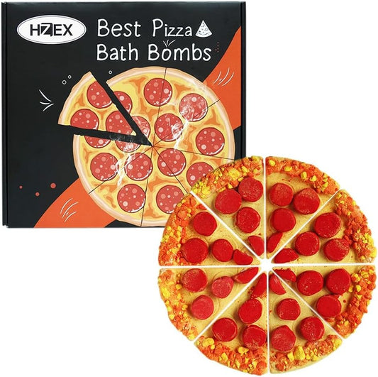 Pizza Bath Bombs Set of 8 Slices – Large Fizzies for Relaxing Bubble Bath, Handmade Spa Gift for Women, Men & Kids – Fun Pizza-Shaped Aromatherapy Bath Bomb Gift Set