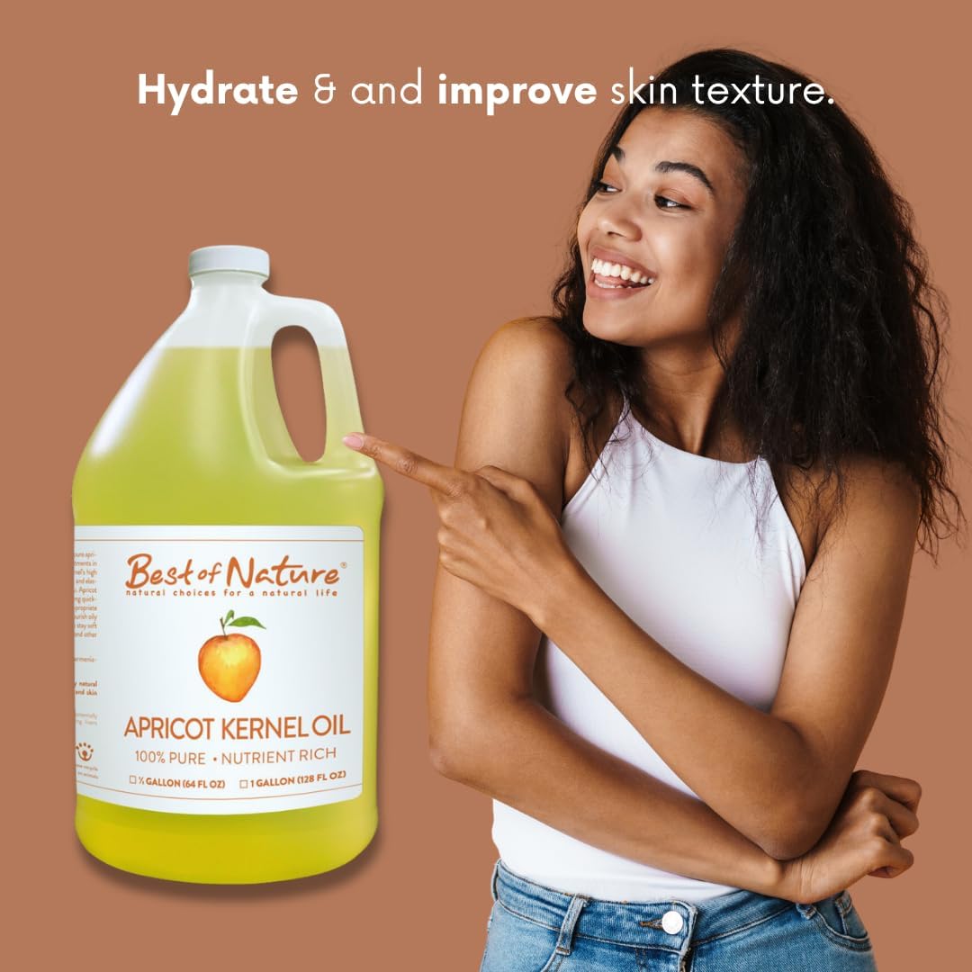 Best of Nature 100% Pure Apricot Oil – Lightweight Massage & Body Oil, Unscented Moisturizer for Hair, Skin, Face, Ideal Carrier Oil for Essential Oils, 5 Gallon Pail (640 fl oz)