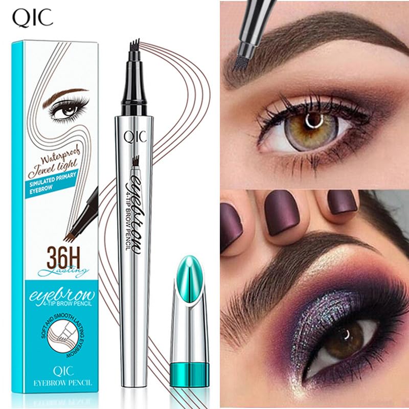 Microblading Eyebrow Pen - Long-Lasting 4D Four-Tip Waterproof Eyebrow pen with Triangular Tip Easy Application for Beginners for Natural Eyebrows (Light Brown)