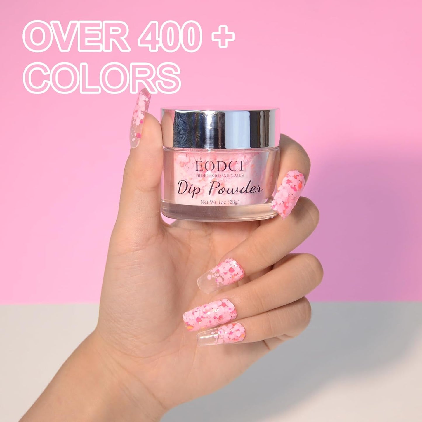 Dip Powder Glitter Pink Color, 1 Oz/28g Dipping Powder French Nail Art Starter Manicure Salon DIY at Home Glitter Odor-Free and Long-Lasting, No Need Nail Lamp Curing