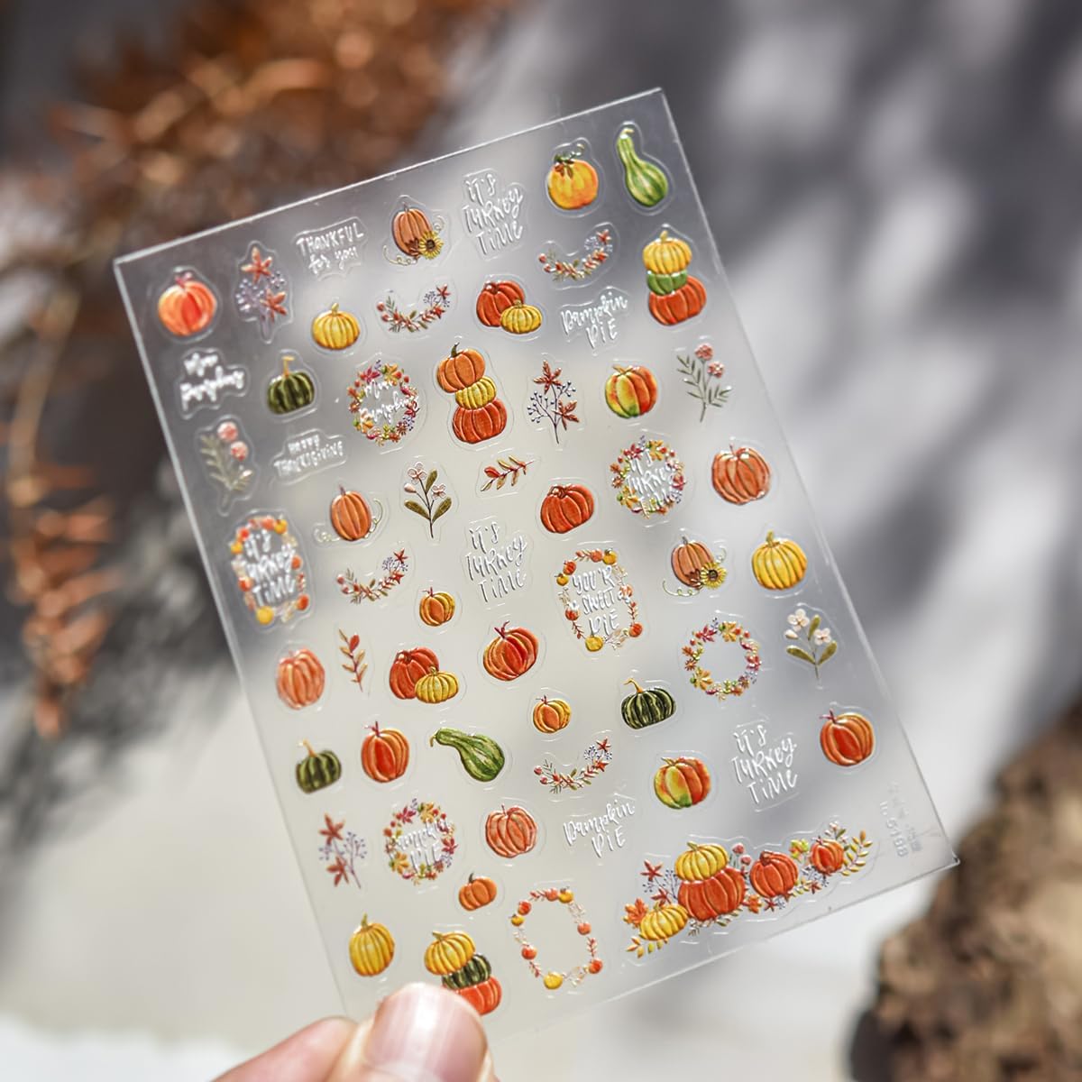 Pumpkin Nail Stickers for Art Fall Nails Stickers 5D Embossed Self-Adhesive Thanksgiving Day Autumn Maple Leaf Flower Wreath Nails Decals Holiday Maple Leaves Manicure Decoration for Salon Nail 1Sheet