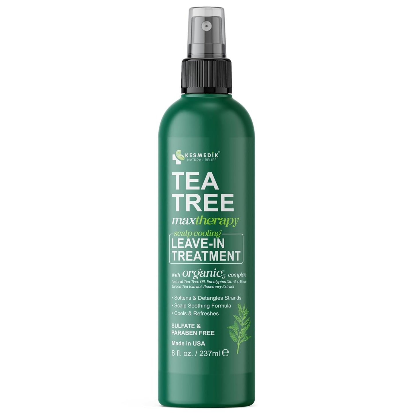 Tea Tree Oil Leave In Conditioner, Detangler Spray for Dry Damaged Hair, Frizz Control, Itchy Scalp Relief for Men & Women, Paraben & Sulfate Free.