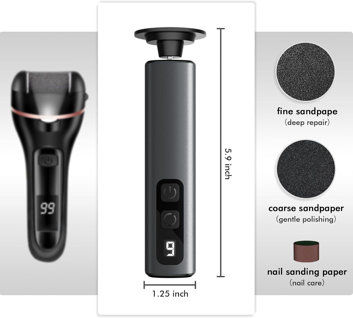 Electric Callus Remover for Feet,Professional Foot File Scraper with 9 Adjustable Speeds,Rechargeable Pedicure Tool with Replacement Sandpaper Discs for Dead Skin Calluses