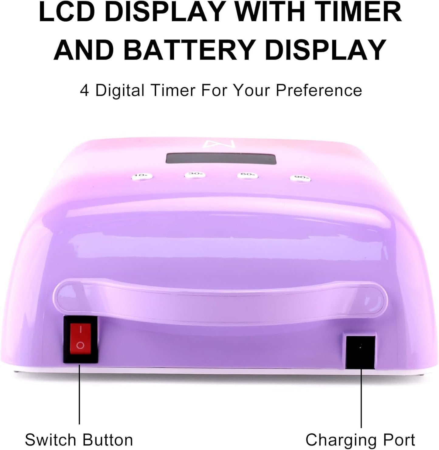 M - NEO Cordless & Rechargeable Nail Curing Lamp 78W with 4 LCD Time Display Timer, Auto Sensor, and Spacious Interior for All Hand Sizes and Nail Lengths (Zebra)