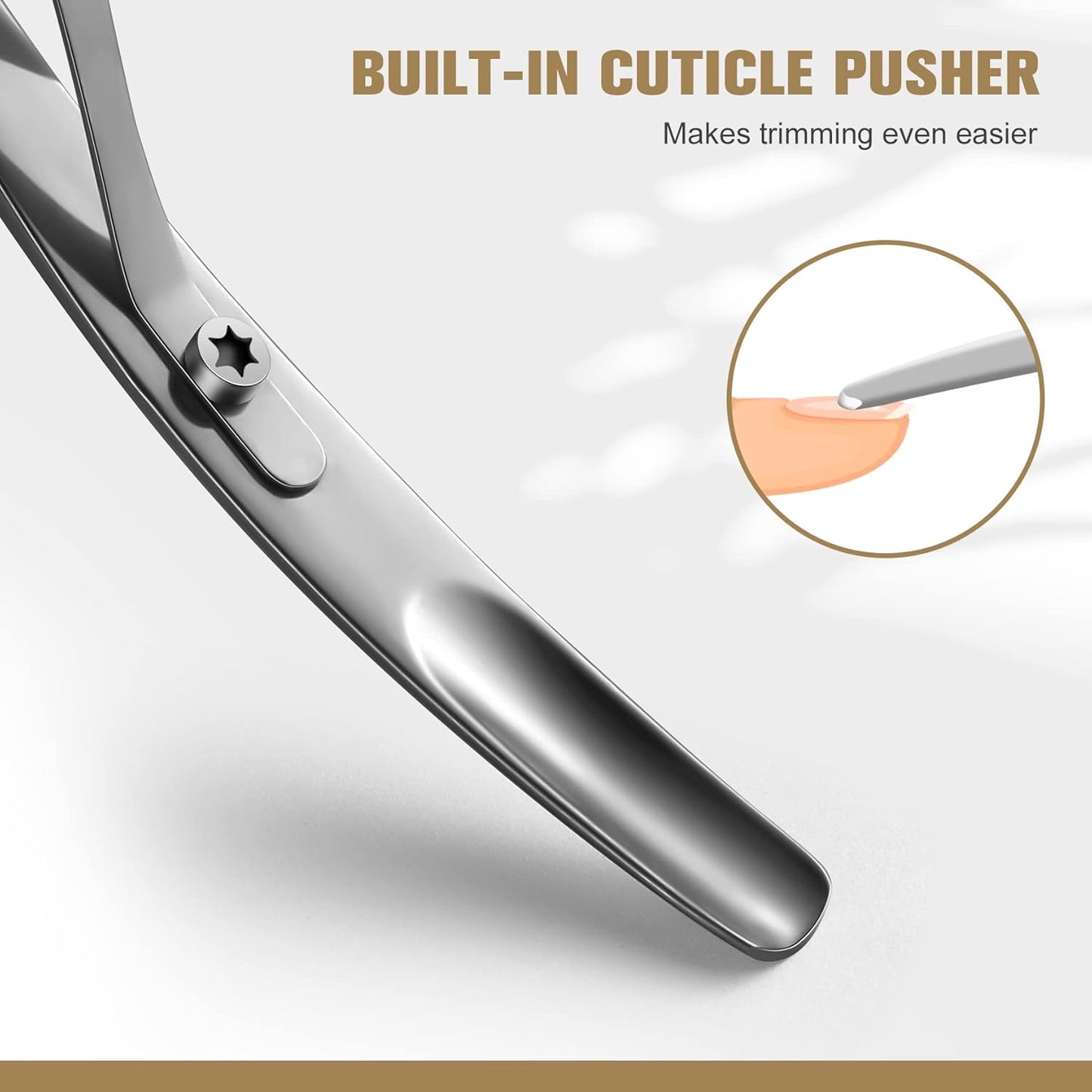 FERYES Cuticle Clipper with Pusher, 2 in 1 Professional Cuticle Trimmer, 6mm Full Jaw Cuticle Nipper, Stainless Steel Cuticle Remover Tool Mirror Silver