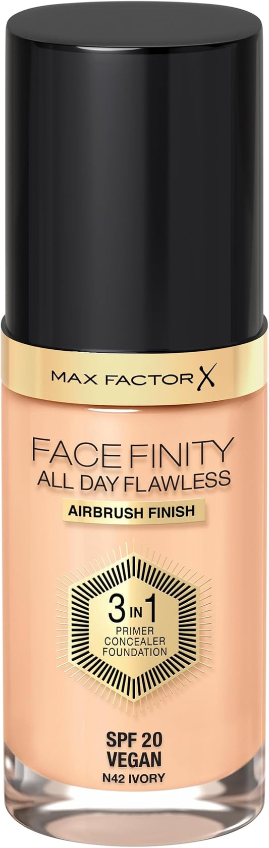 Max Factor Facefinity 3-in-1 All Day Flawless Liquid Foundation, SPF 20-42 Ivory, 30 ml