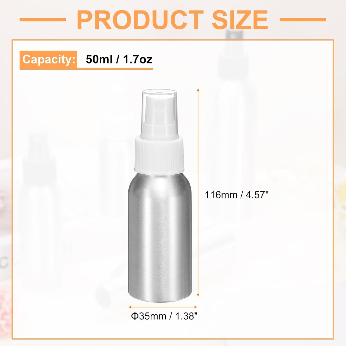 HARFINGTON Aluminum Fine Mist Spray Bottles 50ml/1.7oz Metal Small Liquid Alcohol Refillable Travel Container with White Plastic Nozzle Cap for Perfume Skincare Cosmetic Storage Bottle